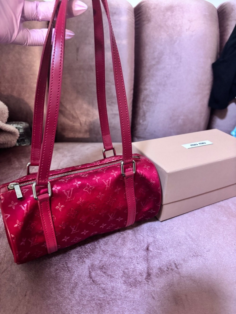 Louis Vuitton Red Monogram Satin Little Papillon M92353 TH1002 181943